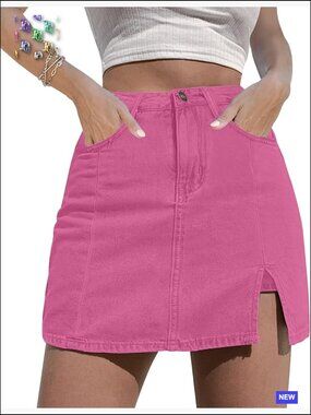 Skorts for Women Denim Mini Skirt High Waisted Stretchy Skort Side Slit